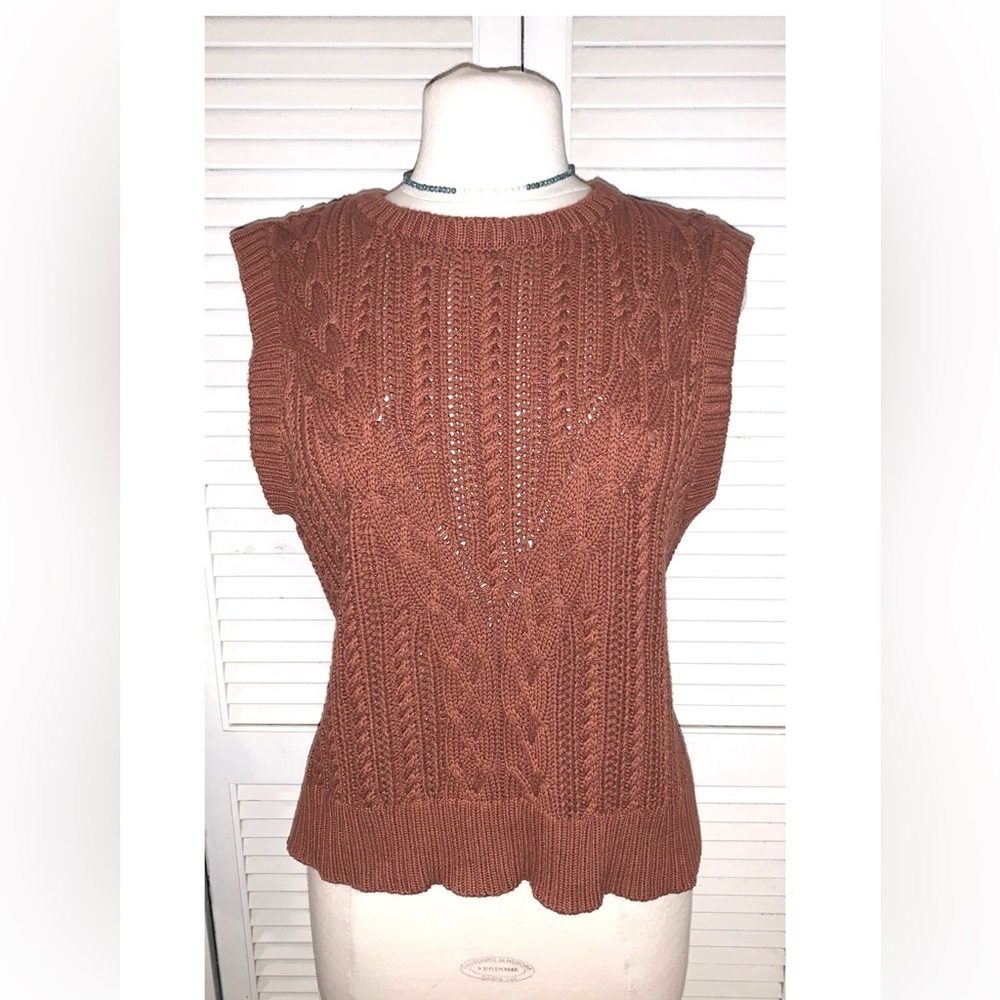Rachel Zoe brown rust cable knit sweater vest women’s size large